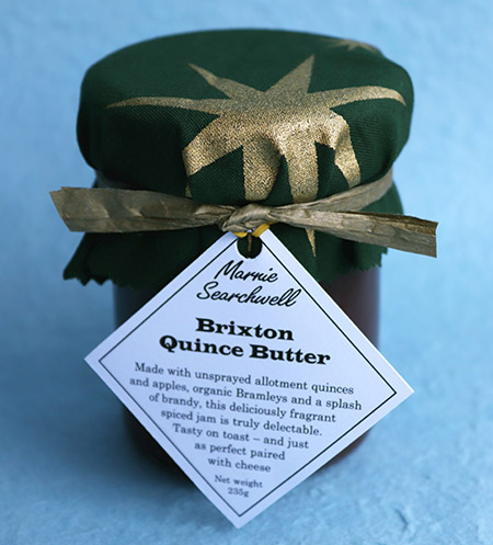 Quince Butter: Made with ripe allotment quinces, organic sugar, and brandy and spices. A fabulous, fragrant addition to any cheeseboard